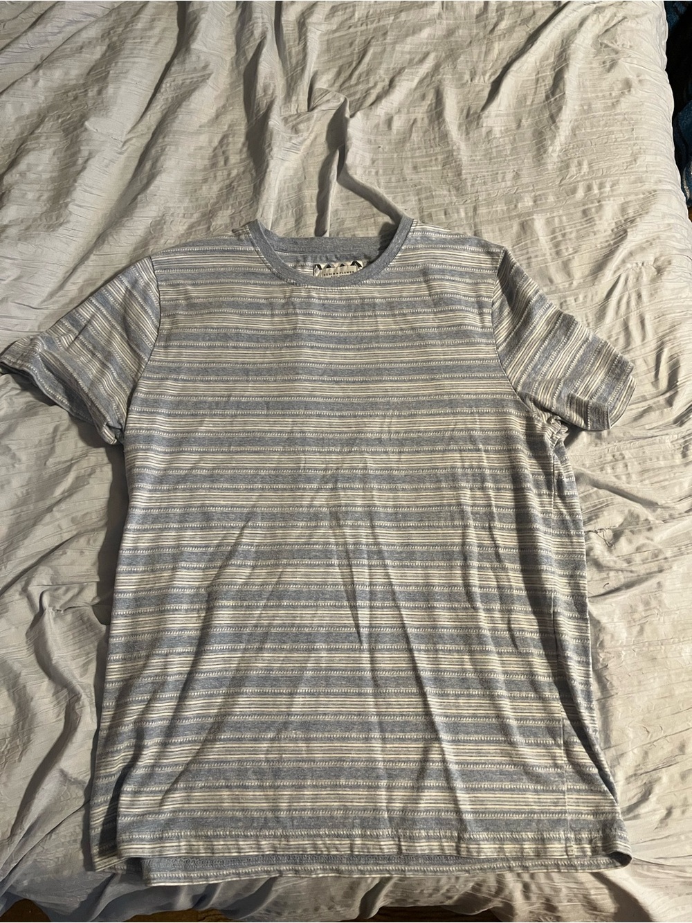 Denim & Flower Light Blue and Gray Striped Crewneck Tee